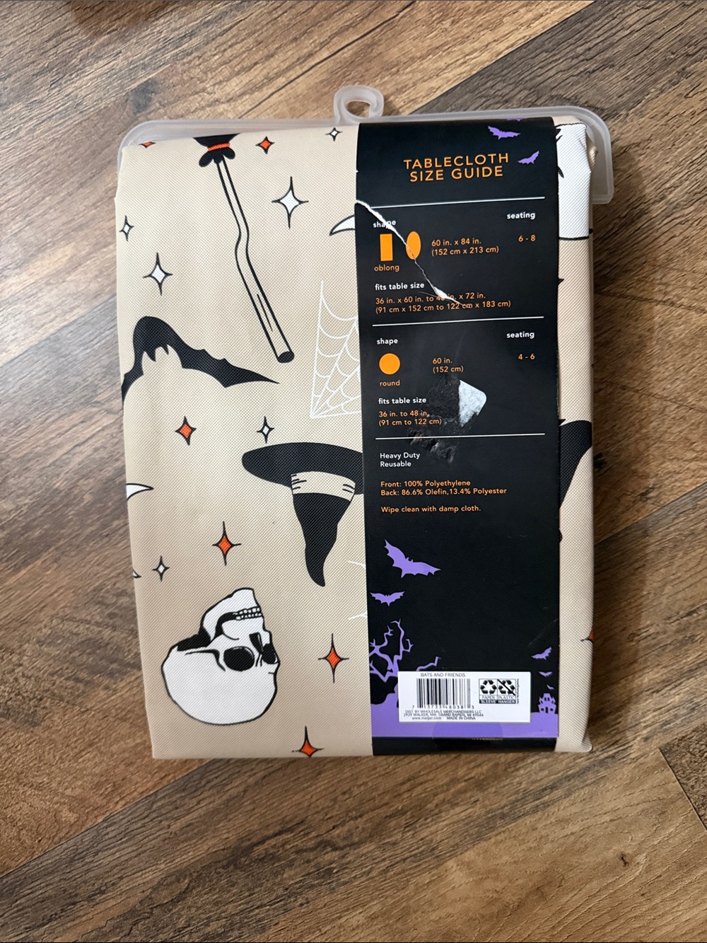 Halloween oval table cloth new in pack features witches and skulls